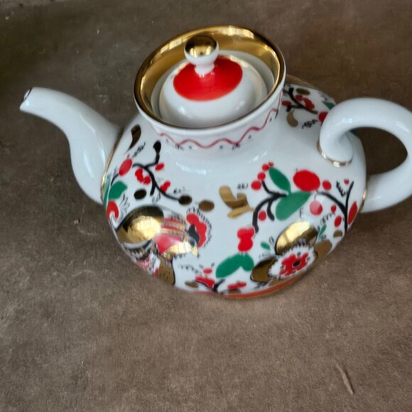 Lomonosov Imperial Porcelain Teapot Red Roosters 1 Cups 300 Ml 10.1 Oz - Picture 8 of 11